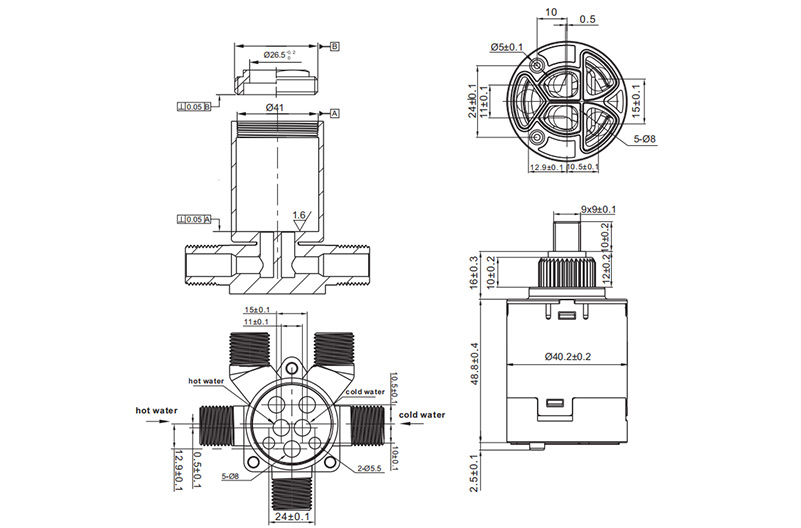 T40D2-3 40mm Three Function Diverter&Cartridge Two in One Drawing