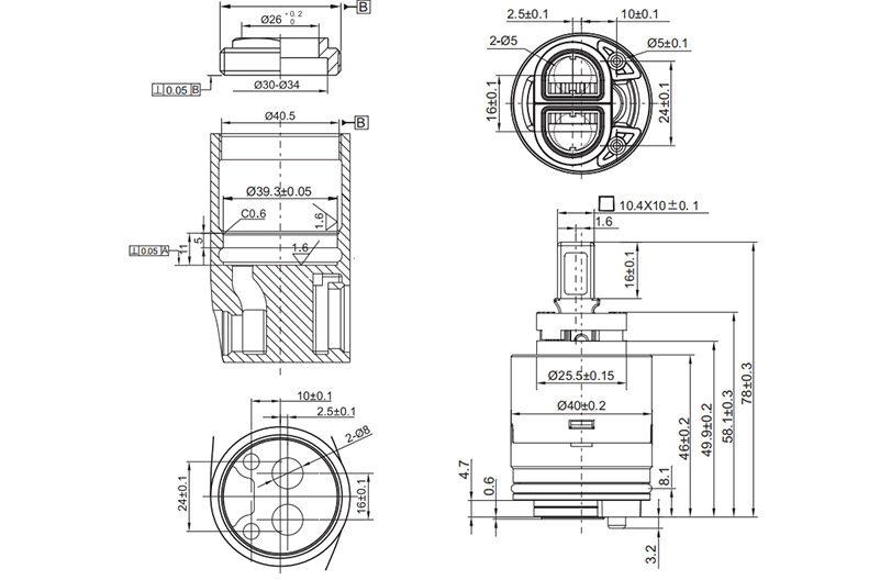 40PHF-2 40mm Pressure Balance Cartridge with Distributor Drawing