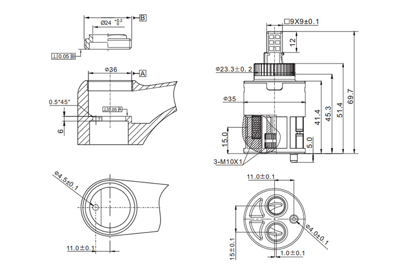 LT35D-13 35mm Combined Cartridge with Distributor (Side-outlet) Drawing