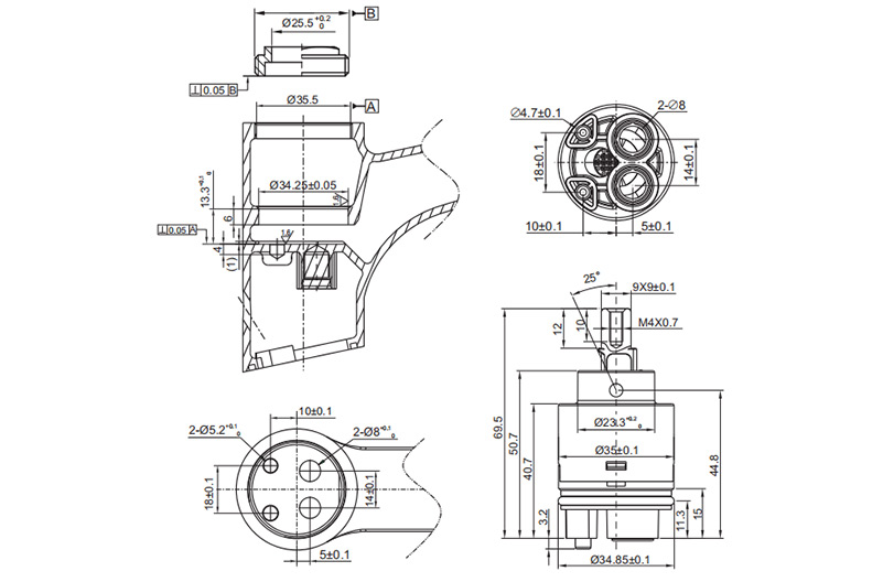 35H-F 35mm Low Torque Cartridge with Distributor Drawing