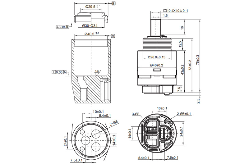 40PHF-DK 40mm Pressure Balance Cartridge with Distributor Drawing