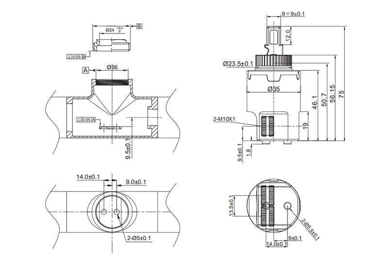 LT35D-11 35mm Combined Cartridge with Distributor  (Side-inlet) Drawing