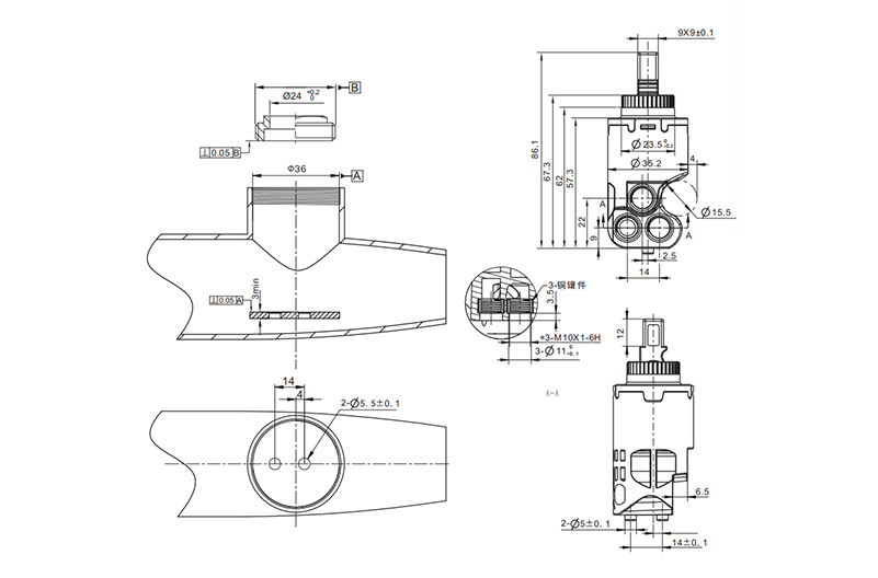 LT35D-12 35mm Combined Cartridge for Pull out Kitchen Faucet Drawing