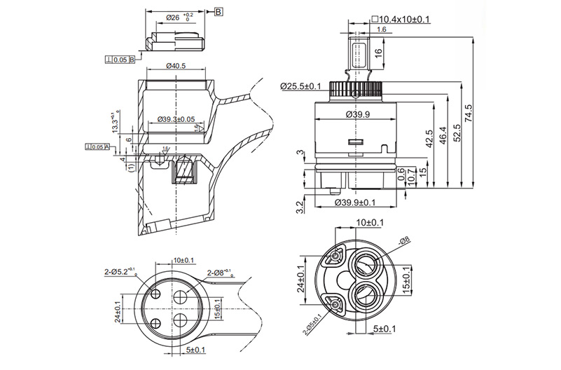 40PH-6 40mm High Torque Water Saving Cartridge with Distributor-two Click Drawing