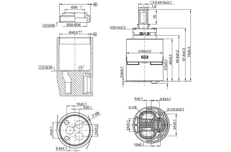 40PHF-1A 40mm Pressure Balance Cartridge with Distributor Drawing