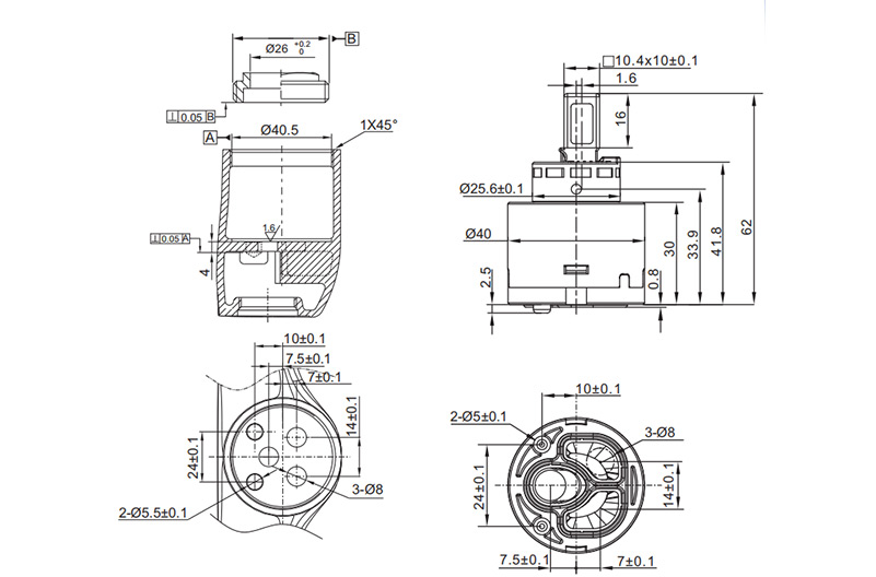 40P-6 40mm Low Torque Water Saving Cartridge-two Click Drawing