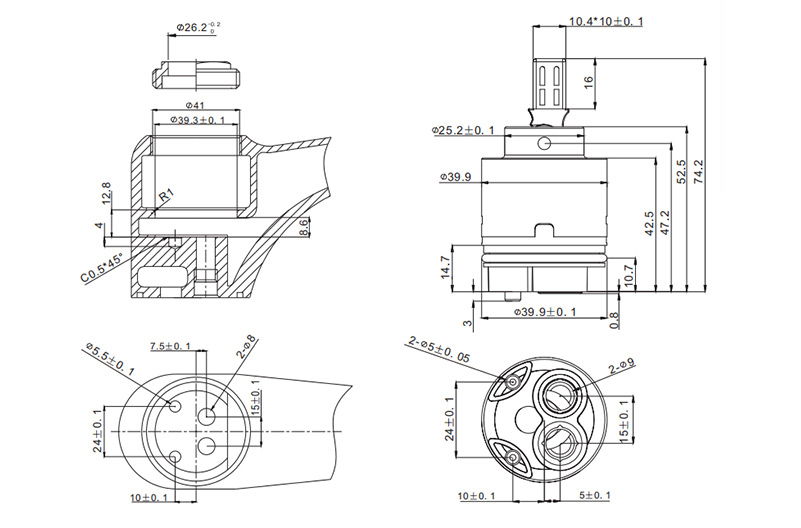 40H-1 40mm Low Torque Cartridge with Distributor Drawing