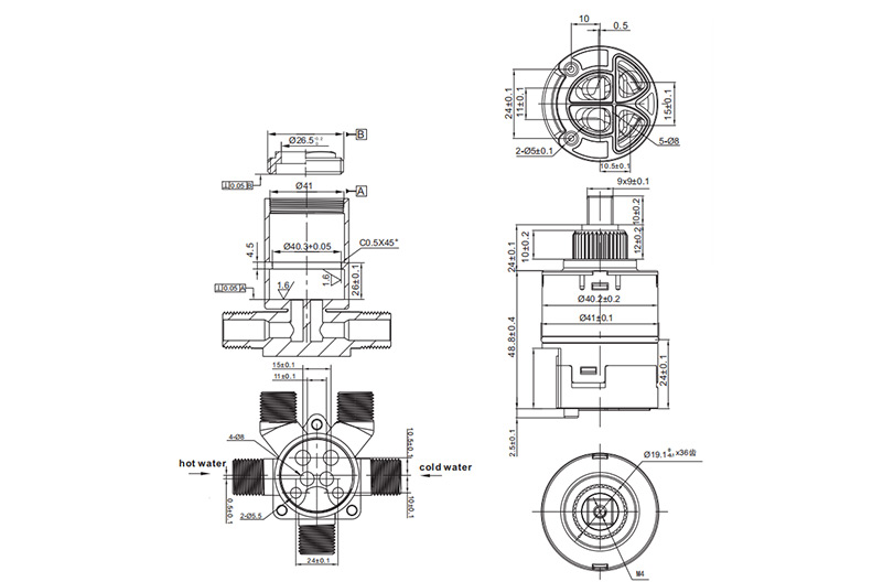 T40H2-3 40mm Three Function Diverter&Cartridge Two in One Drawing