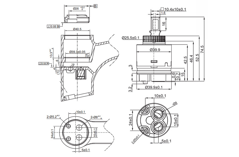 40PH-6-1 40mm High Torque Water Saving Cartridge with Distributor-one Click Drawing