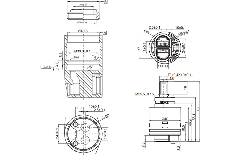 40PHF-3 40mm Pressure Balance Cartridge with Distributor Drawing