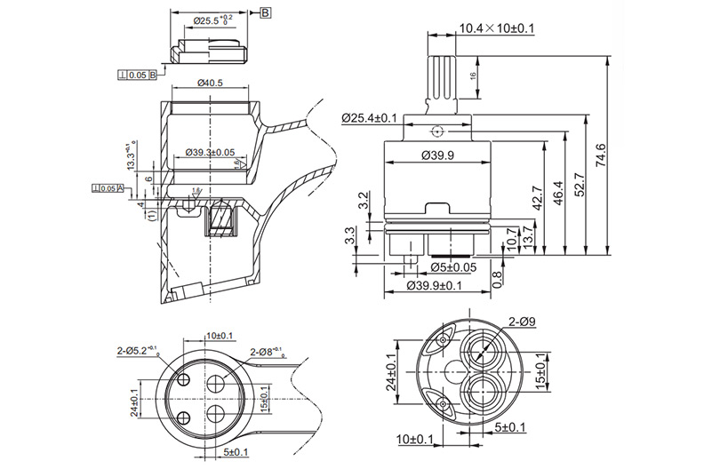 40H-2 40mm Tap Valve Cartridge with Distributor Drawing