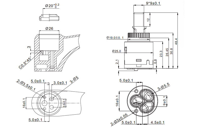 25D-7-1 25mm Energy Saving Cartridge-cold Open-90° Drawing