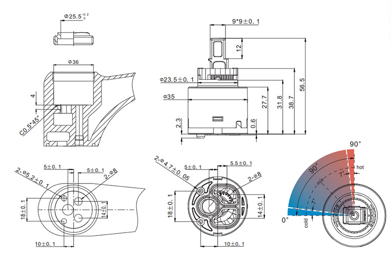 35D-7/35D-7-1 35mm Energy Saving Cartridge-cold Open-90° (Two Step Option) Drawing