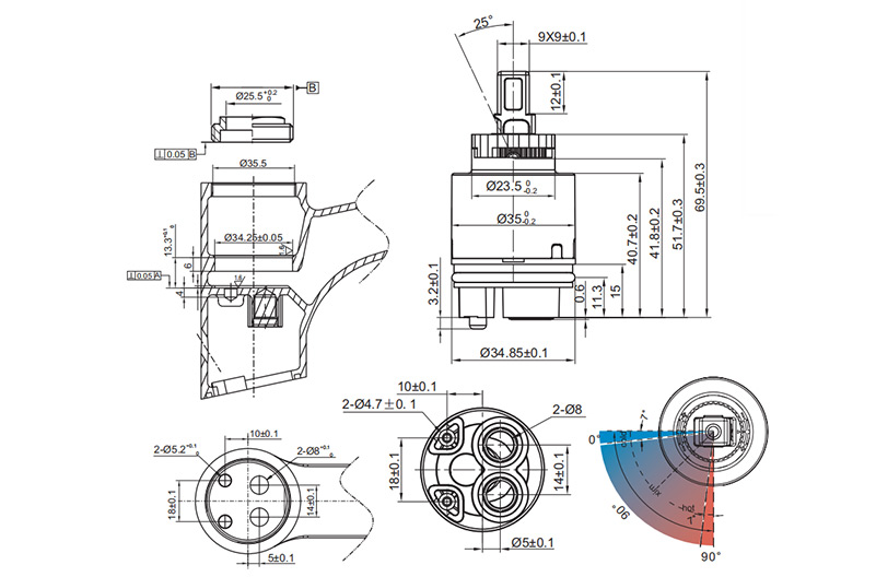 35H-7/35H-7-1 35mm Energy Saving Cartridge-cold Open-90° (Two Step Option) Drawing