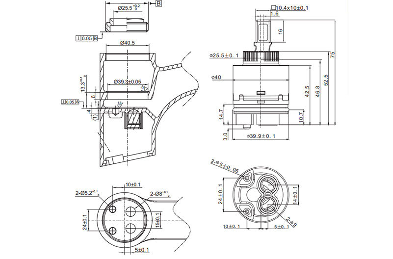 40H-5 40mm High Pressure Cartridge with Distributor Drawing