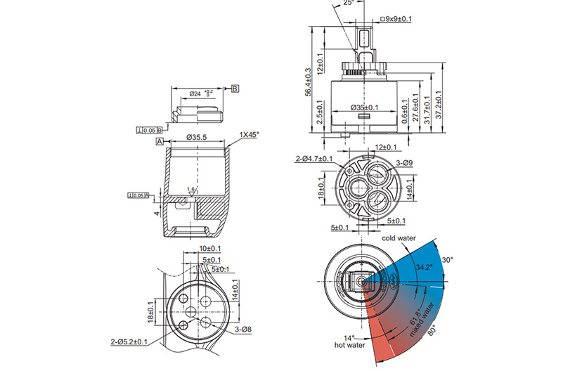 C35D-7/C35D-7-1 35mm Energy Saving Cartridge-cold Open-30°~80 ° (Two Step Option) Drawing