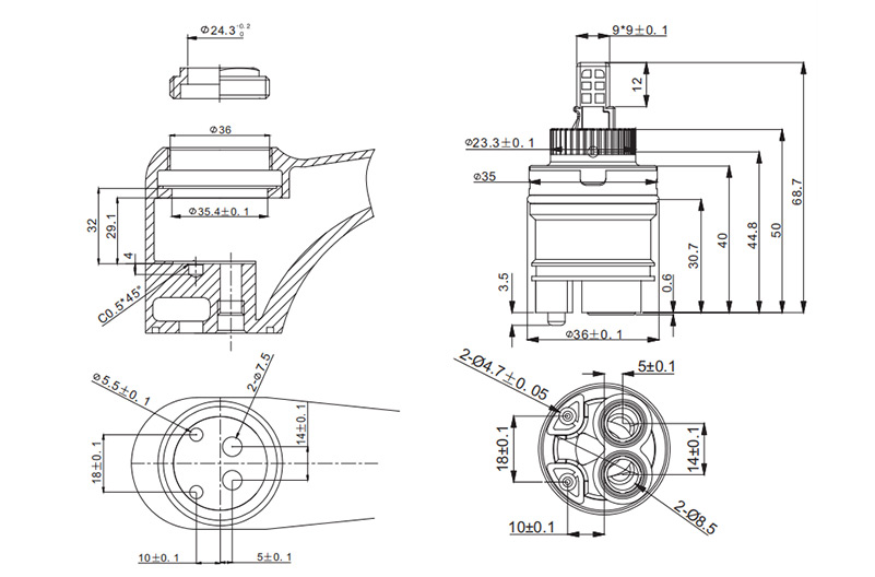 35H-10 35mm Side-outlet Cartridge Drawing