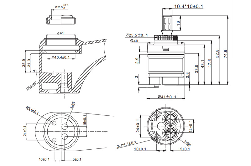40H-10 40mm Side-outlet Cartridge Drawing