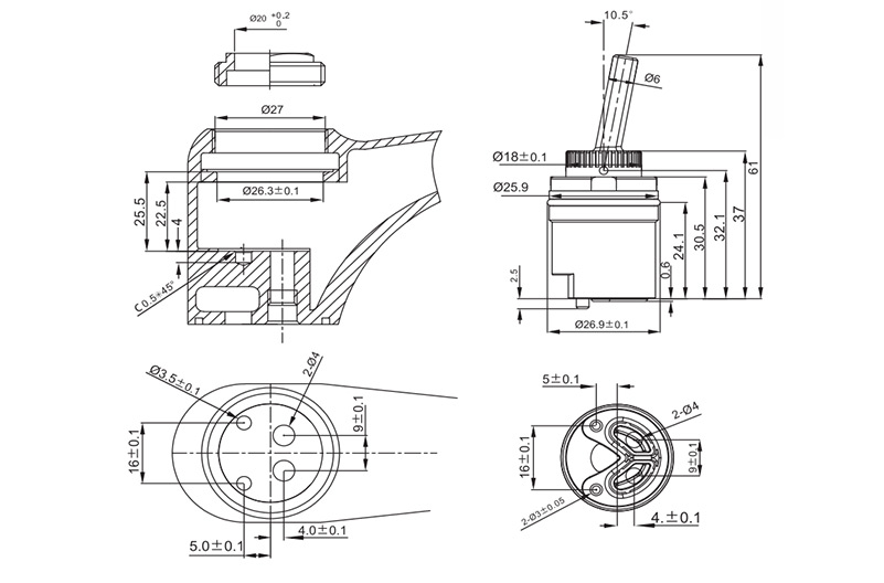 26H-11 26mm Side-outlet Cartridge with Distributor Drawing