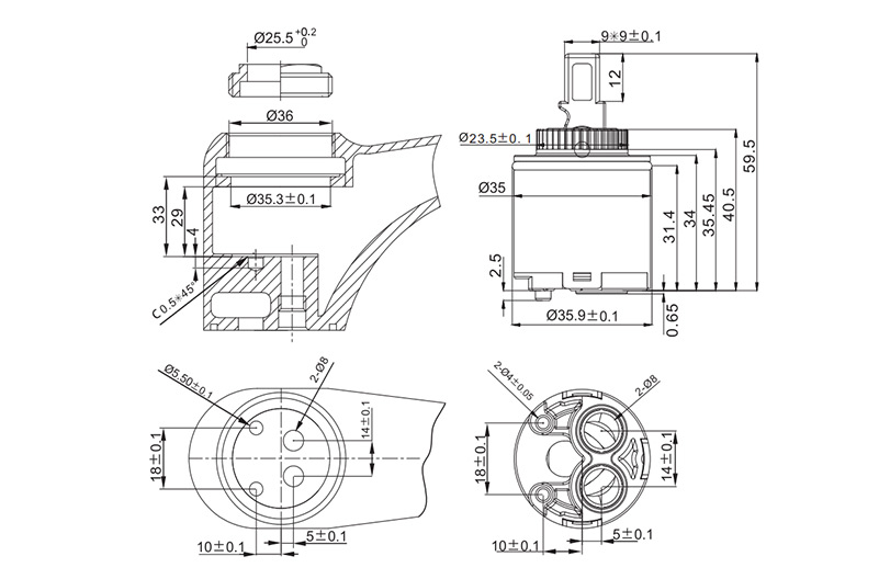 35D-11 35mm Side-outlet Cartridge with Distributor Drawing