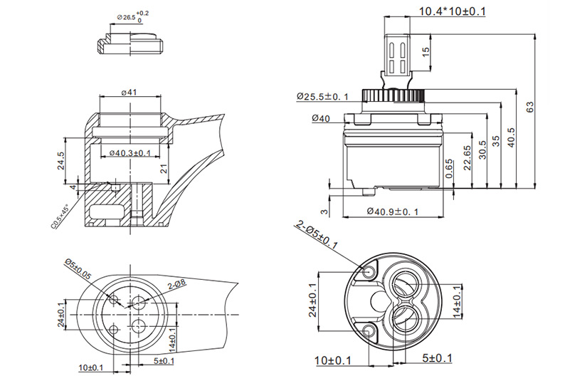 40D-10 40mm Side-outlet Cartridge Drawing