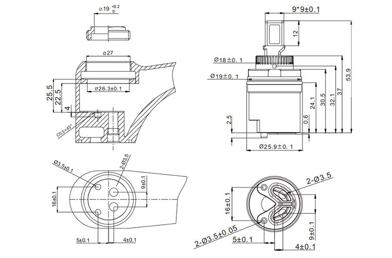 26H-10 26mm Side-outlet Troque Cartridge Drawing