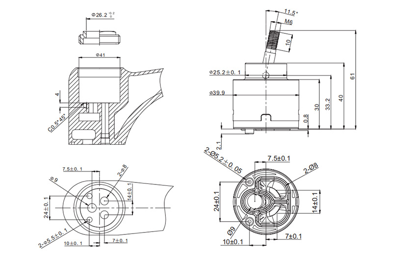 360°40D-1 40mm Joystick Low Torque Cartridge (Side Stop) Drawing