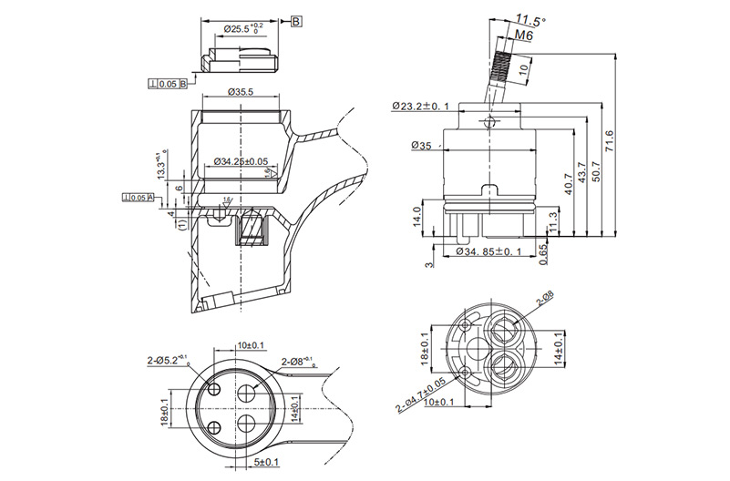 360°35H-1 35mm Joystick Low Torque Cartridge (Side Stop) Drawing