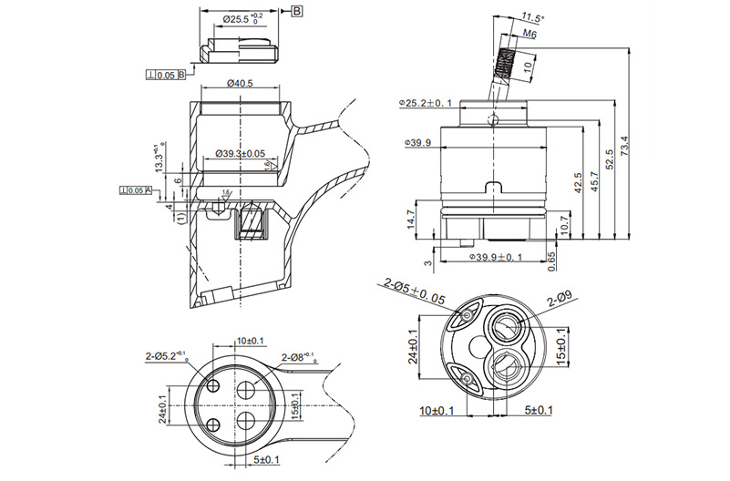 360°40H-1 40mm Joystick Low  Torque Cartridge (Side Stop) Drawing