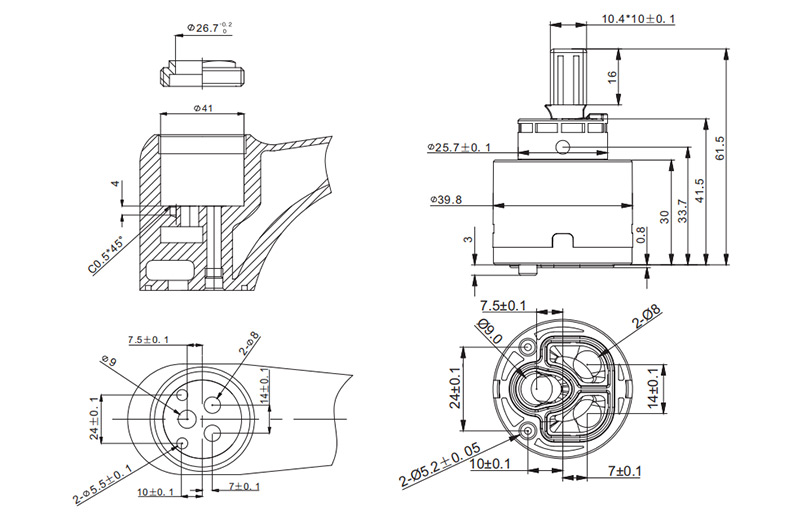 40P-1 40mm Water Saving Cartridge-two Click Drawing