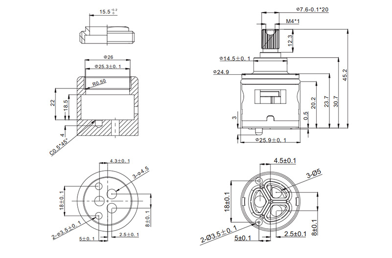 D25-3 25mm Diverter-3Ways Drawing