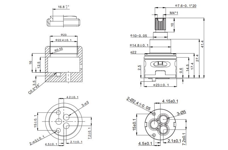 D22-3 22mm Diverter-3Ways Drawing