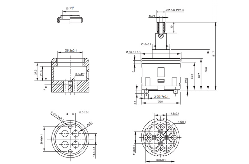 D37-1 37mm Diverter-4Ways Drawing